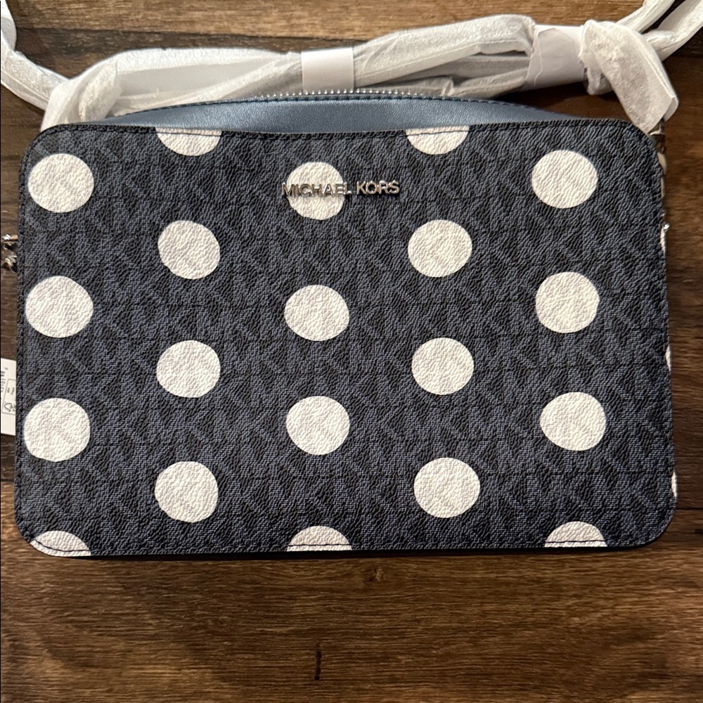 Michael Kors Blue and White Polka Dot Crossbody Bag
